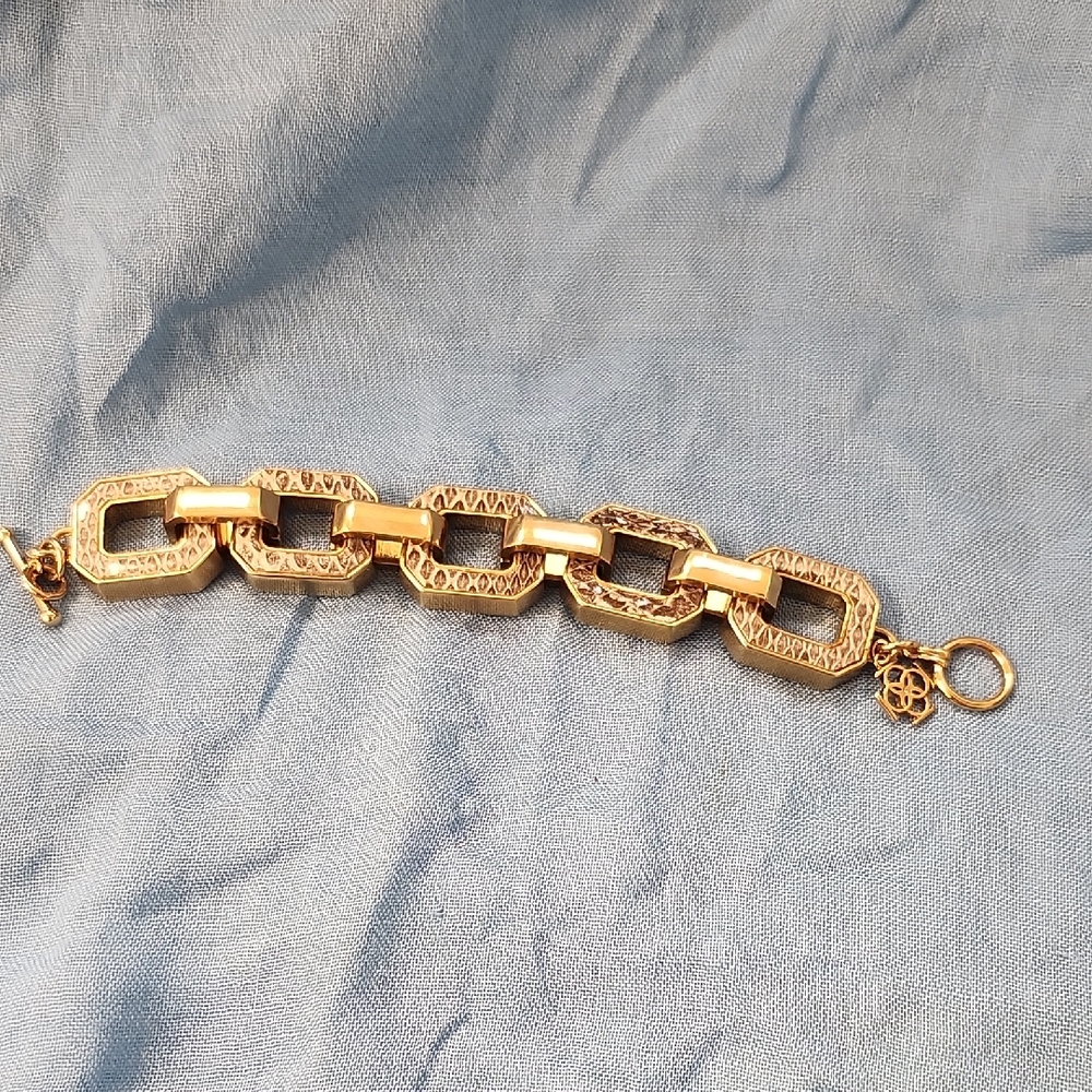 Vintage Ann Taylor Snake Embossed Gold-Tone Link Bracelet